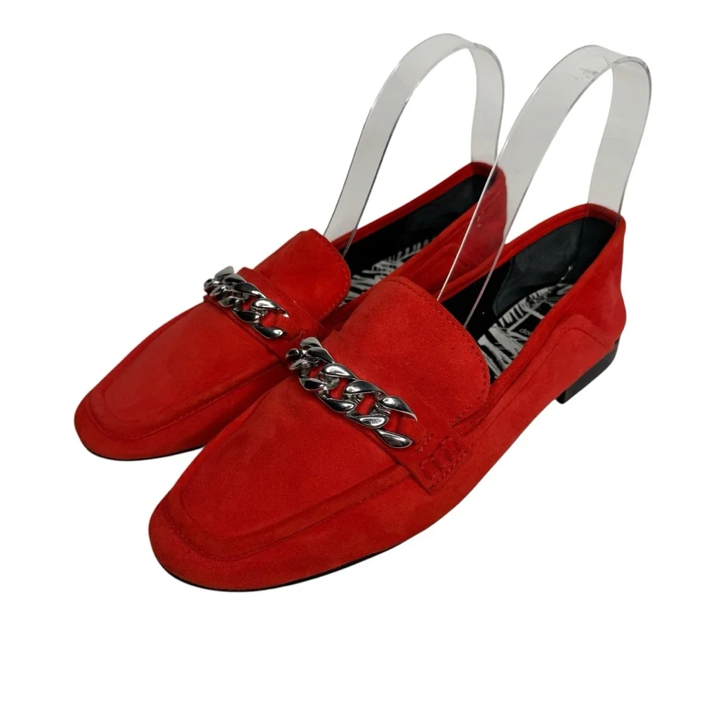 DOLCE VITA RED SUEDE SILVER CHAIN EMBELLISHMENT LOAFERS SZ 8 - Picture 2 of 11